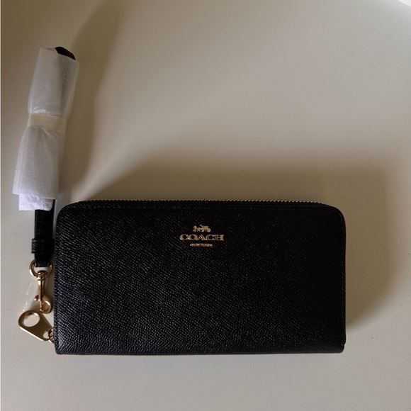 Coach Black Key Card Holder with Textured Leather